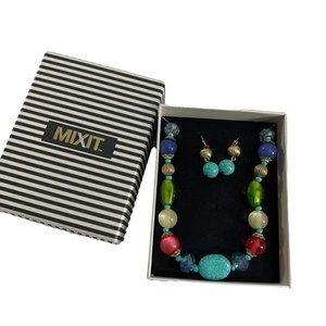 Mixit Jewelry Set Multicolored Beaded Necklace 17" Dangle Earrings 1.5" Acrylic